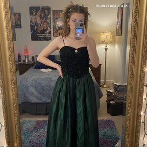 VTG Y2K Cache Jessica McClintock Gown Sz 6 Emerald Green Velvet Corset Prom Ball